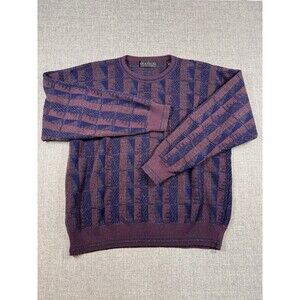 Vintage Brandini Mens XL Knit Pullover Sweater Burgundy Geometric Grandpa Italy